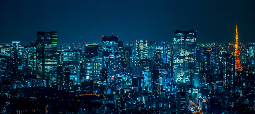 Skyscraper buildings at night